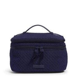 Vera Bradley Women's Microfiber Brush Up Cosmetic Makeup Organizer Case Bag, Classic Navy, One Size