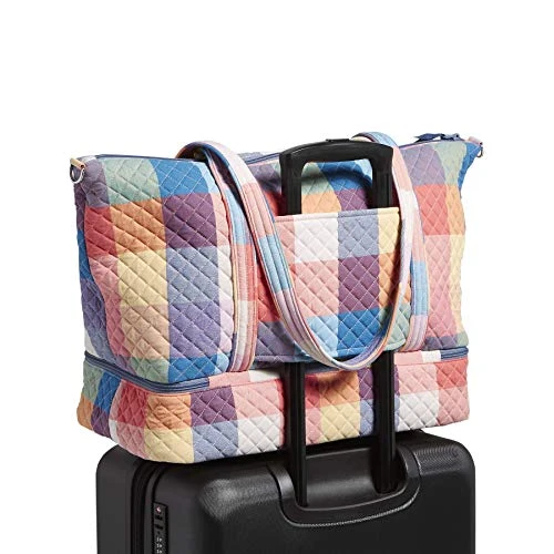 Vera Bradley Cotton Deluxe Tote Travel Bag, Tropics Plaid 2 Vera Bradley Cotton Deluxe Tote Travel Bag, Tropics Plaid - Image 2