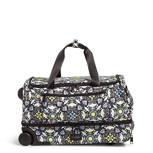 Vera Bradley Women's Recycled Lighten Up Reactive Foldable Rolling Duffle Luggage, Plaza Medallion, One Size