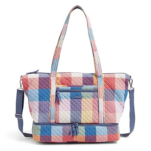 Vera Bradley Cotton Deluxe Tote Travel Bag, Tropics Plaid 1 Vera Bradley Cotton Deluxe Tote Travel Bag, Tropics Plaid
