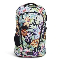 Vera Bradley Recycled Lighten Up Reactive Lay Flat Travel Backpack, Happy Blooms Cross-Stitch